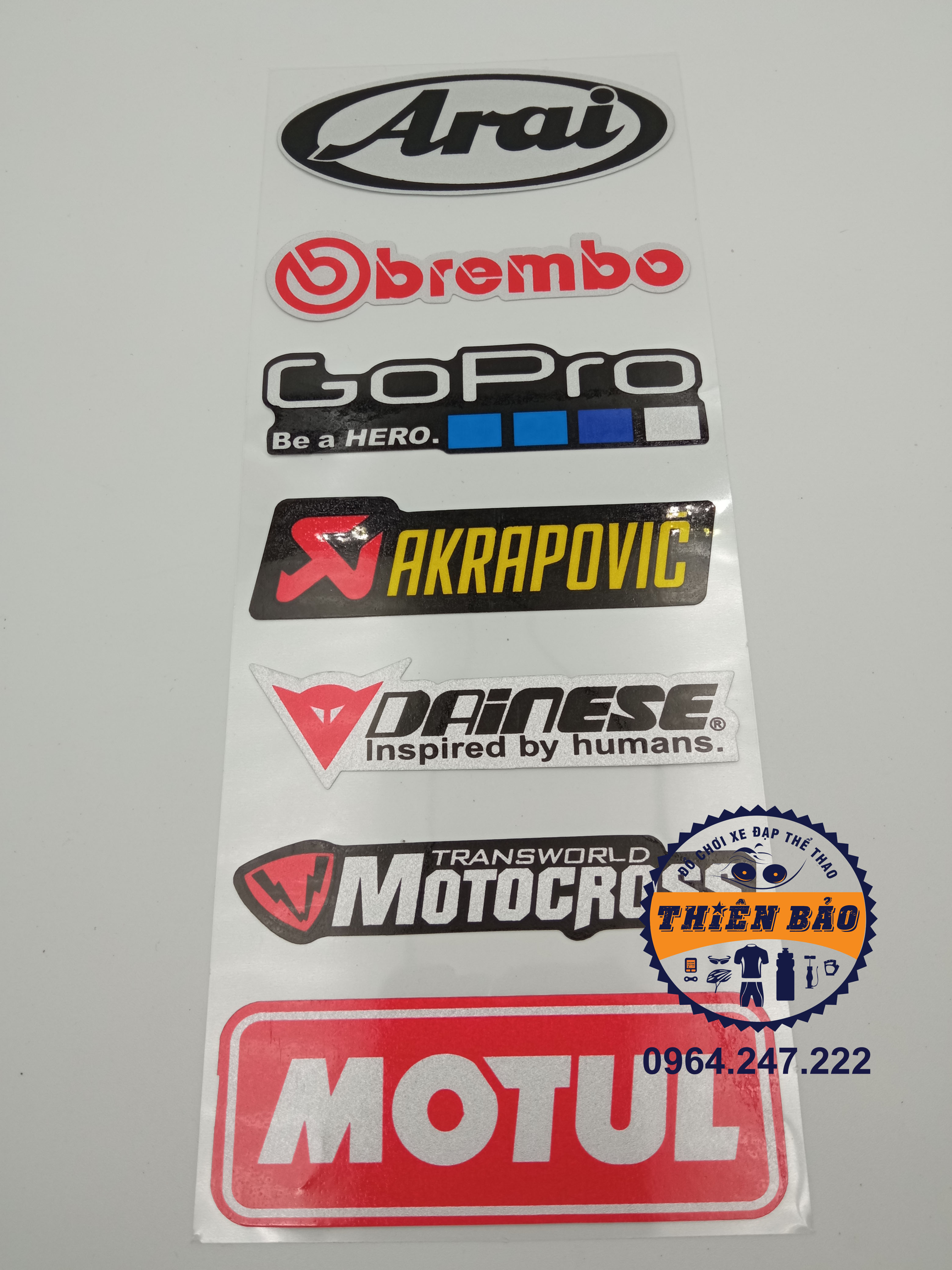 Combo 6 Logo dán xe, Decal dán xe Sticker Tem dán nhiều loại Arai/Obrembo #71