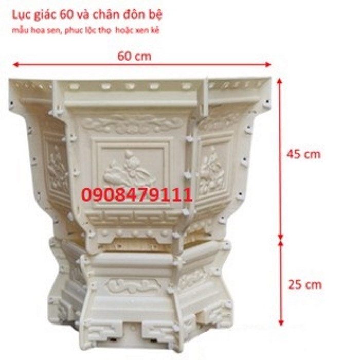 Khuôn Đúc Chậu Cảnh ABS  Lục Giác 60 Cao 45 Và Chân Đôn Bệ Cao 25cm