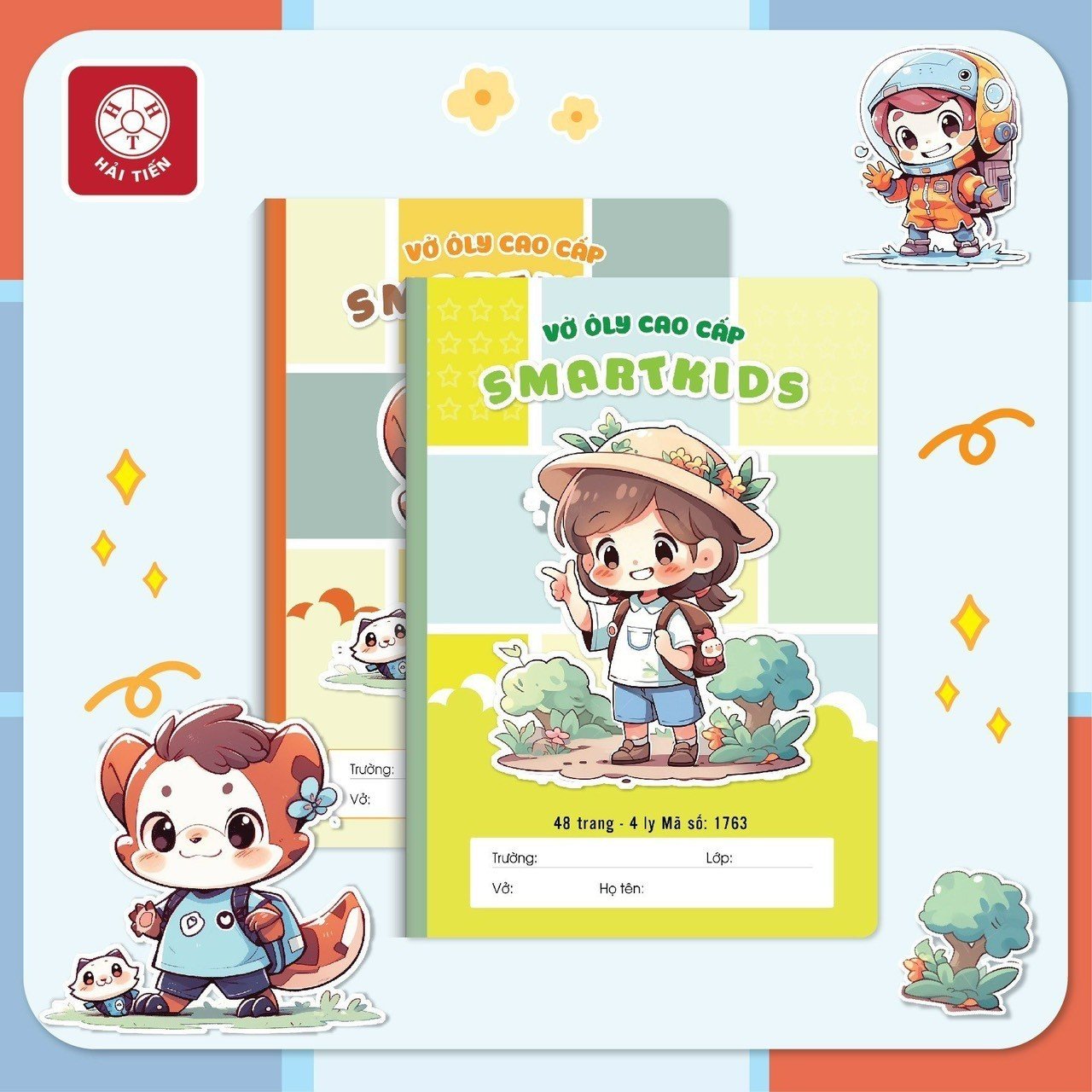 HẢI TIẾN Vở ô ly Smartkids 4 ô ly Cao cấp - Chống lóa (48 trang) Lốc 10 quyển