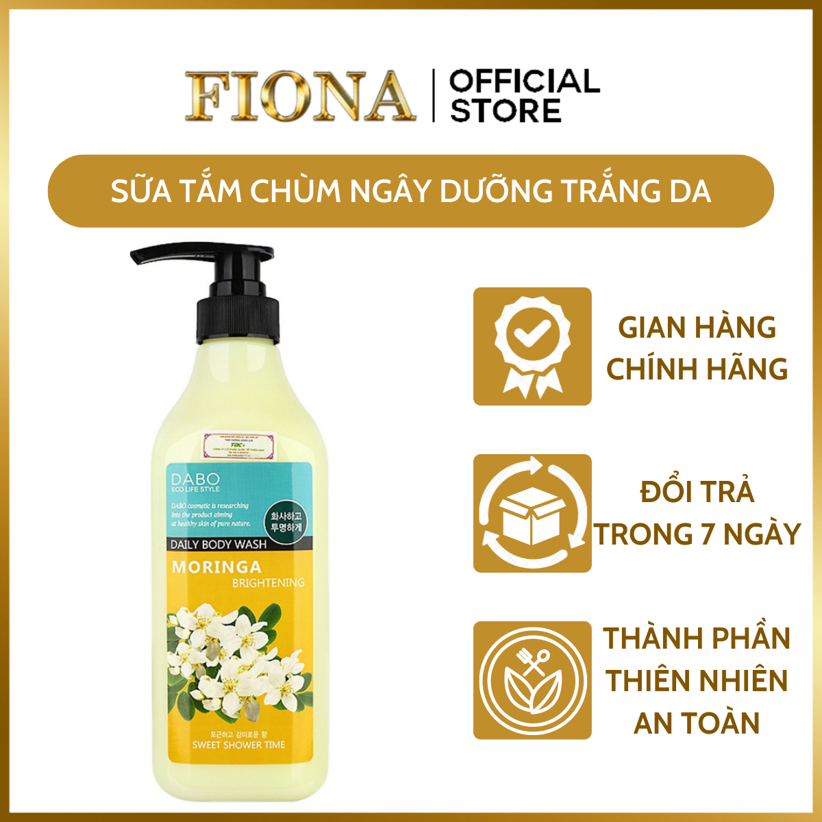 Sữa Tắm Trắng Da Hàn Quốc Tinh Chất Chùm Ngây Dabo Moringa (750ml) Tẩy Sạch Những Tế Bào Da Chết, Giảm Nếp Nhăn, Phục Hồi Làn Da Cháy Nắng, Chống Nắng Hiệu Quả. Hàng Chính Hãng