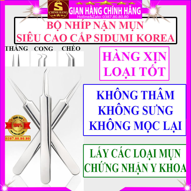 Bộ nhíp gắp mụn đầu đen cao cấp loại xịn chính hãng Sidumi hàn quốc nhíp nhổ mụn lấy mụn đầu cong đầu thẳng đầu chéo nặn mụn cám mụn ẩn mụn đầu đen ở mũi nối mi giả gắn mí mắt và gắp linh kiện loại tốt - Shopping vip