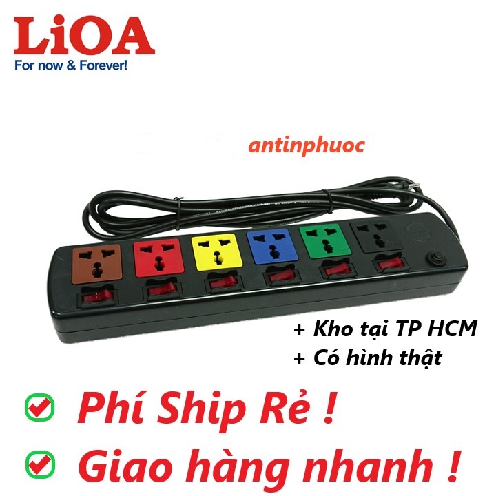 Ổ cắm điện Lioa 6 lỗ 2200w chống cháy nổ Lioa dây dài 3mét