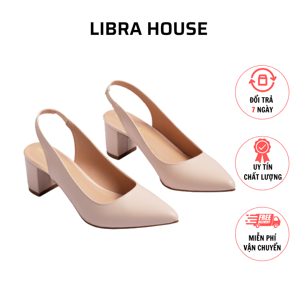 Giày slingback mũi nhọn Erosska quai chun kiểu dáng basic cao 5cm màu nude EH015
