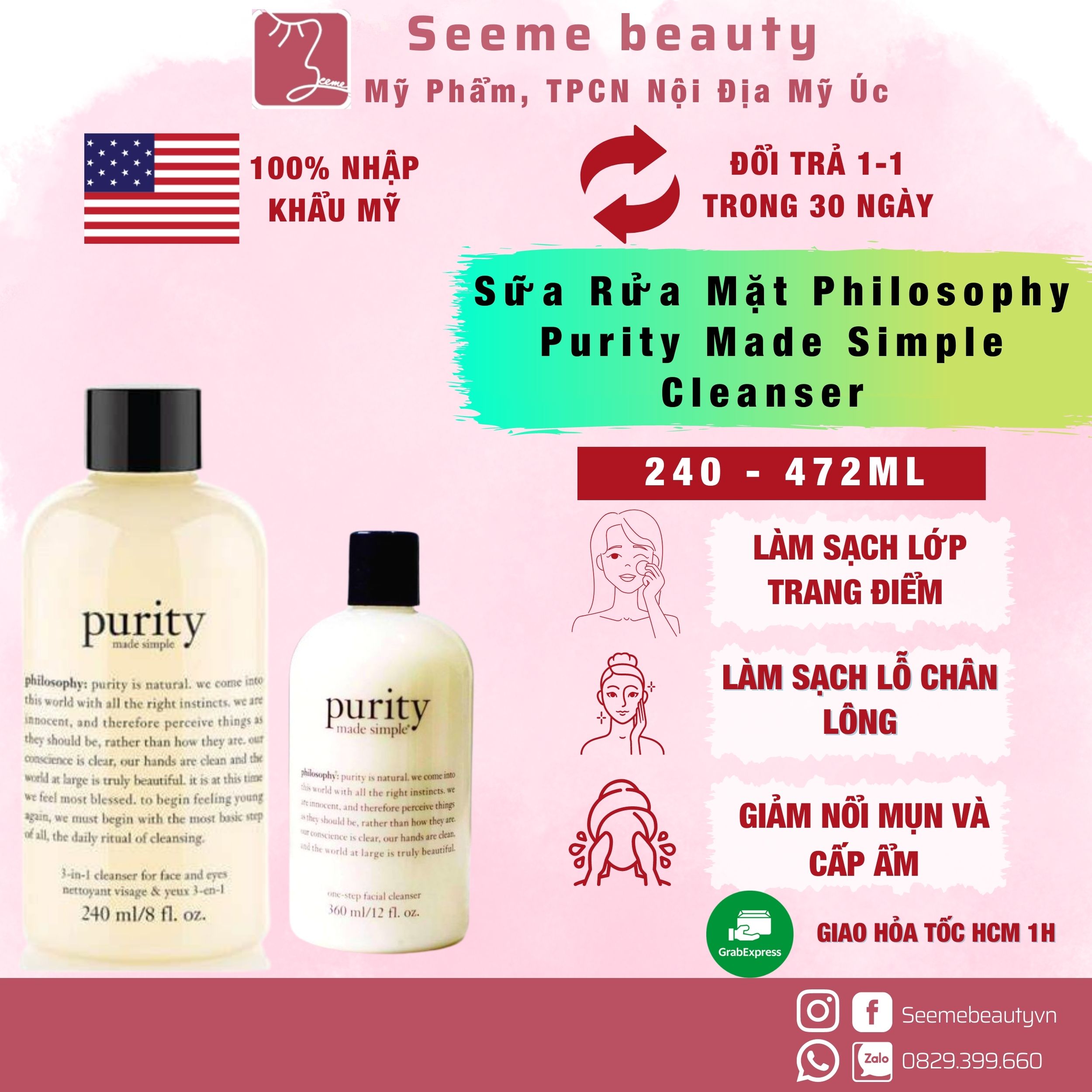 Sữa Rửa Mặt Philosophy Purity Made Simple Cleanser SeeMe beauty SA-007