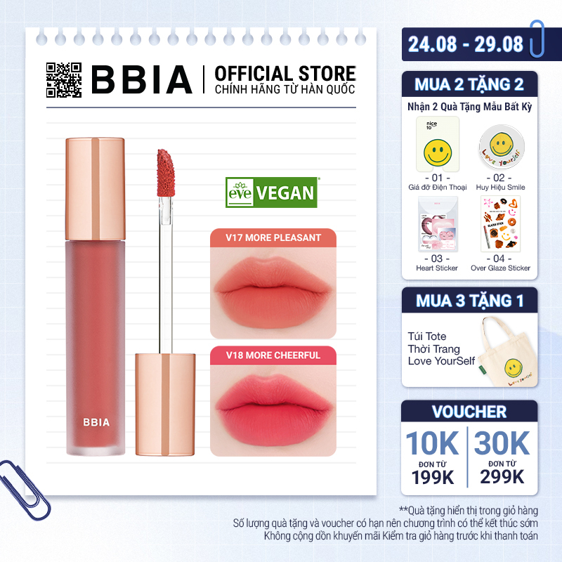 Son kem thuần chay bbia last velvet tint - v edition - version 4 5g bbia official store