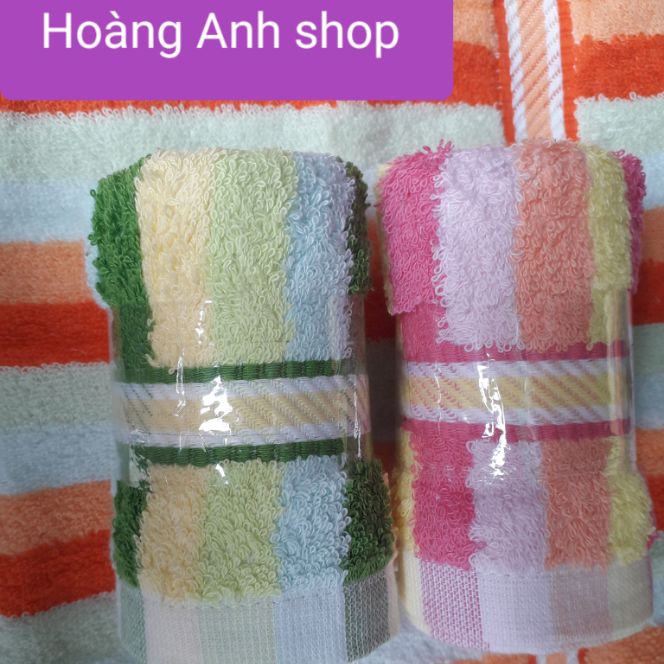 Khăn mặt 4 tấc cotton, sọc đũa xanh lá