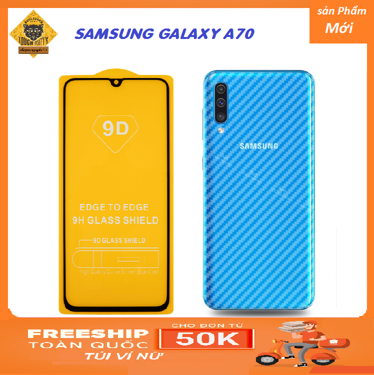 Kính cường lực 9D cho Galaxy A70 2019 Full màn hình Tặng miếng dán các bon mặt sau máy