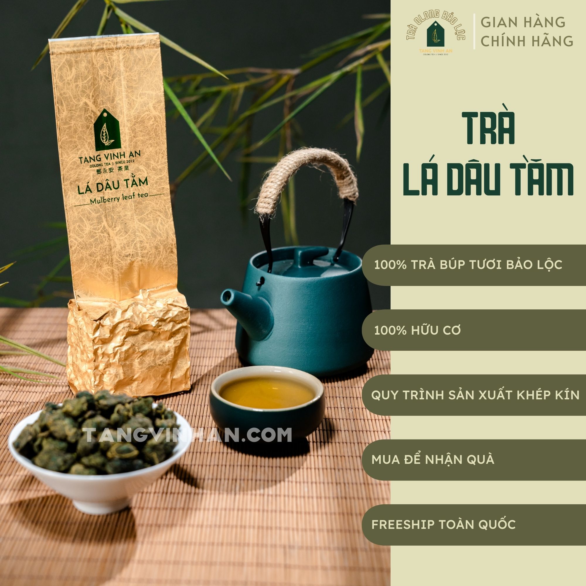 Trà lá dâu tằm gói 100gr - trà bảo lộc