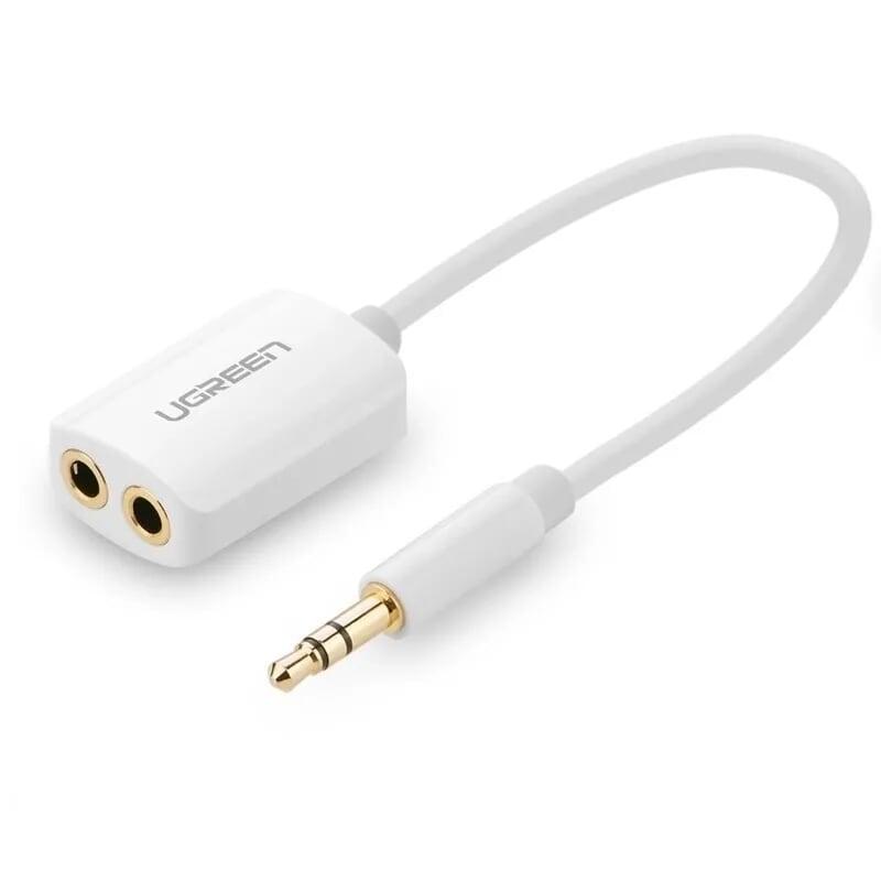 Ugreen 10738 20cm màu trắng cáp chia âm thanh 3.5mm 1 ra 2 đầu 3.5mm âm 10738