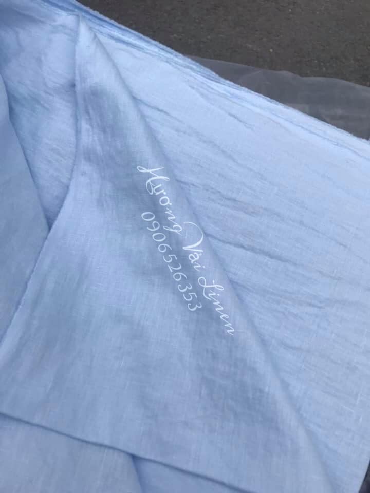 Vải linen tưng premium sky blue đã wash cn