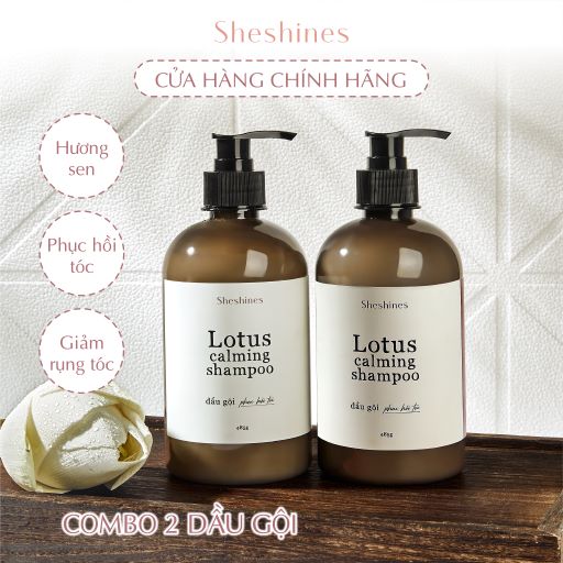 Combo 2 Chai Dầu gội đầu hương sen phục hồi và giảm rụng tóc Lotus Sheshines