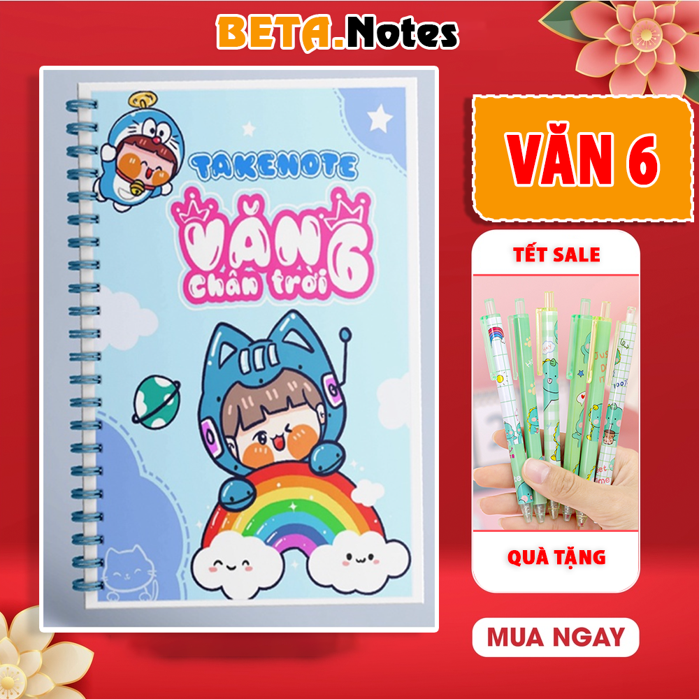 Sổ takenote văn 6, Sổ giấy trang trí sticker văn 6 có 2 bản là sổ còng Binder và sổ lò xo A5