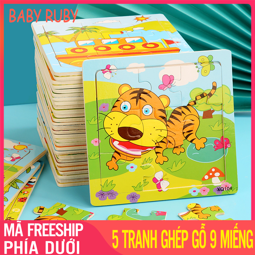 [Combo 5] Tranh Ghép Hình Cho Bé - 9 Miếng, Gỗ Cao Cấp, Được Chọn Nhiều Mẫu - Tranh ghép gỗ, ghép hình gỗ, bộ xếp hình cho bé, tranh ghép hình 60 mảnh, tranh xếp hình gỗ, tranh xếp hình cho bé, tranh ghep hinh cho be - Baby Ruby