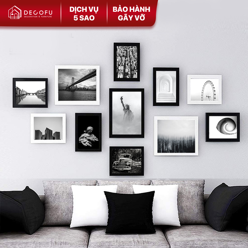 Khung tranh treo tường Decor Phòng ngủ 11 tấm, khung ảnh mặt kính DECOFU S11- bảo hành gãy vỡ Miễn phí in ảnh