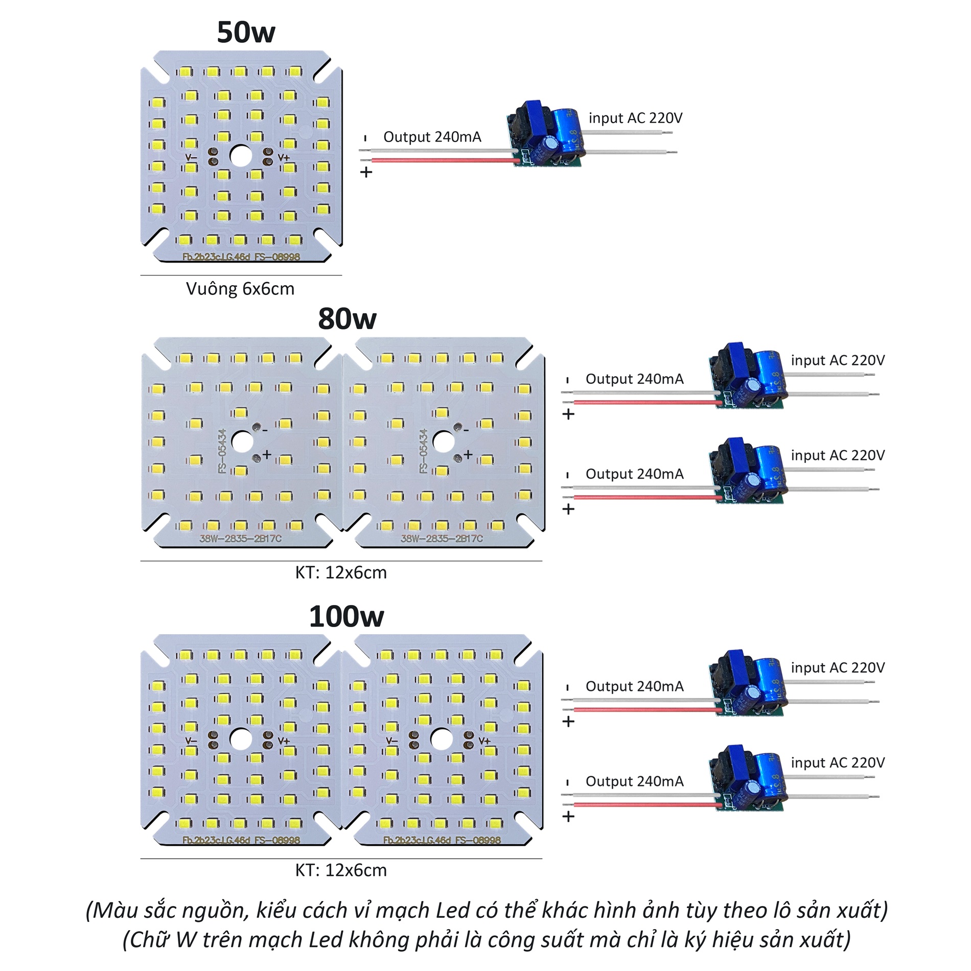 Bảng mạch đèn led 220v 100w 80w 50w thay thế mạch bóng đèn mắt chip led siêu sáng +nguồn driver posson mlc-50-100x