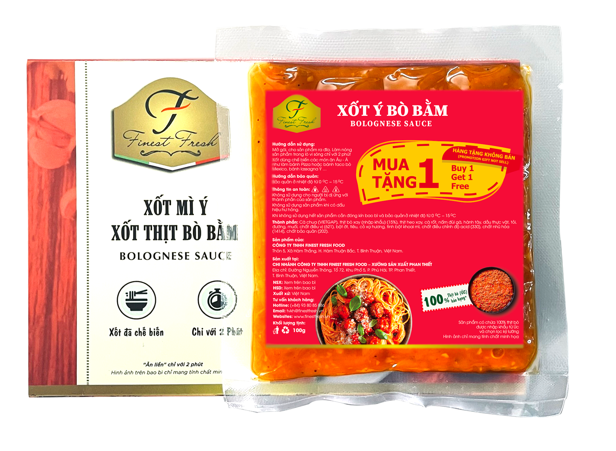 Xốt Ý - Bò Bằm Thượng Hạng, 100% bò thật, không cần chế biến, nấu trong 2 phút - Gói 200G