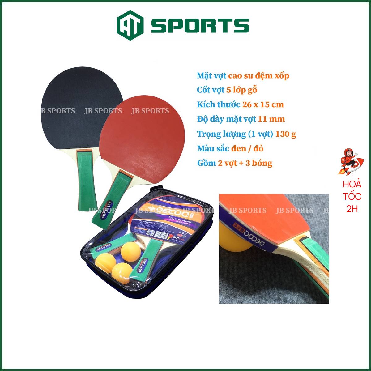 Bộ Vợt Bóng Bàn Chính Hãng (2 Vợt) DECOO DK70 - Tặng Kèm 3 Bóng