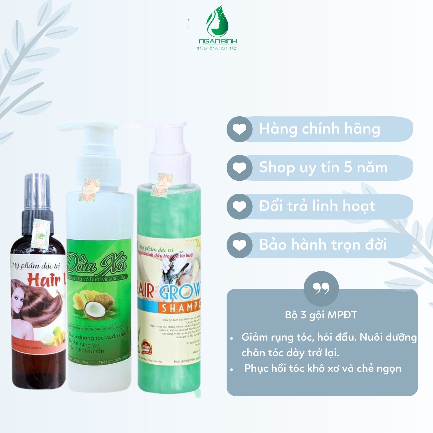 Bộ 3 (dầu gội bưởi,xịt bưởi mọc tóc,xả sữa dừa) mọc tóc,kích thích mọc tóc,ngăn rụng tóc,giảm gãy rụng tóc
