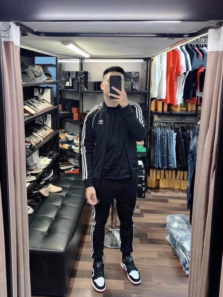 Bộ quần áo đen adidas nam thu đông, bộ quần áo nam thể thao ba sọc DO003