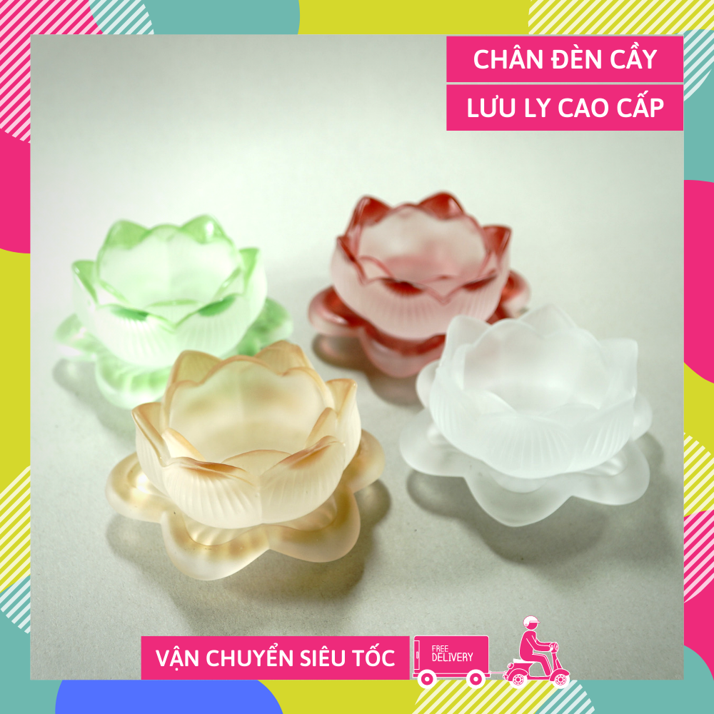 Đế đèn cầy lưu ly hoa sen chân đặt đèn cầy nến thờ cúng - Nhiều màu