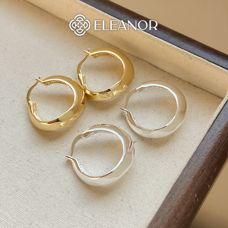 Bông tai nữ chuôi bạc 925 Eleanor Accessories thiết kế viền trơn phụ kiện trang sức khuyên tai 8519 