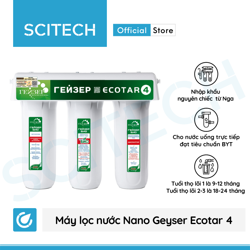 [HCM]Máy lọc nước Nano Geyser Ecotar 4 - Tặng kèm 1 ly lọc thô và 2 lõi PP - Nhập khẩu Nga bảo hành chính hãng 3 năm toàn quốc
