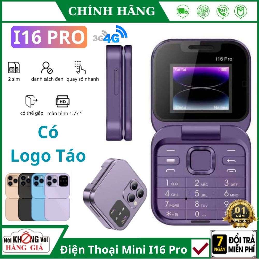 Điện Thoại nắp gập mini 3 mắt SERVO i16 Pro 2 sim nghe gọi nhắn tin cute giá rẻ cho học sinh phong cách nhật bản - bảo hành 12 tháng