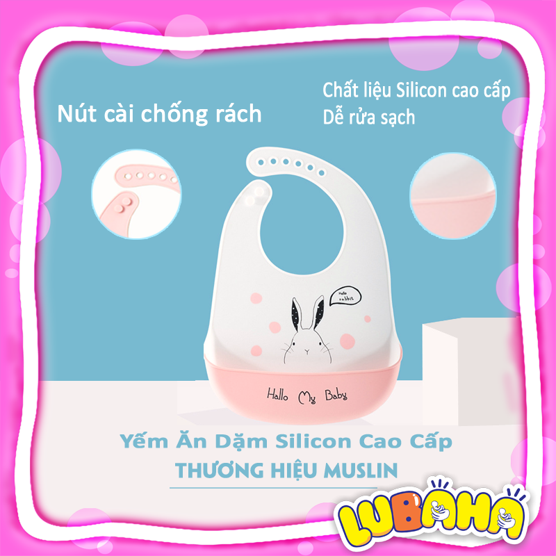 Yếm máng silicon ăn dặm cao cấp muslin tree cho bé, yếm máng silicon, không bám bẩn - lubaha
