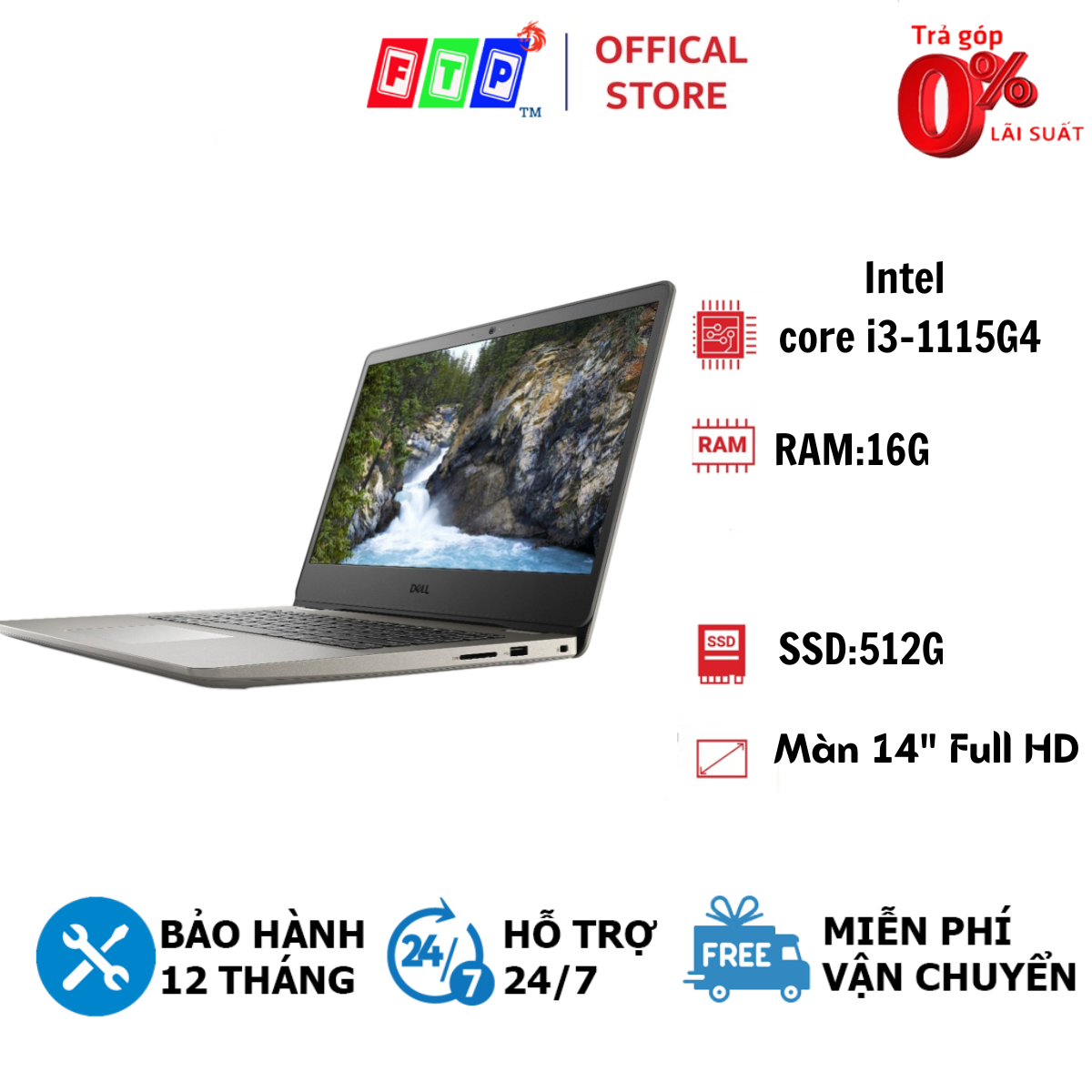 Laptop, Laptop giá rẻ, Latop ngon Dell  Vostro 3400  i3-1115G4/16/512/ màn 14" Full HD