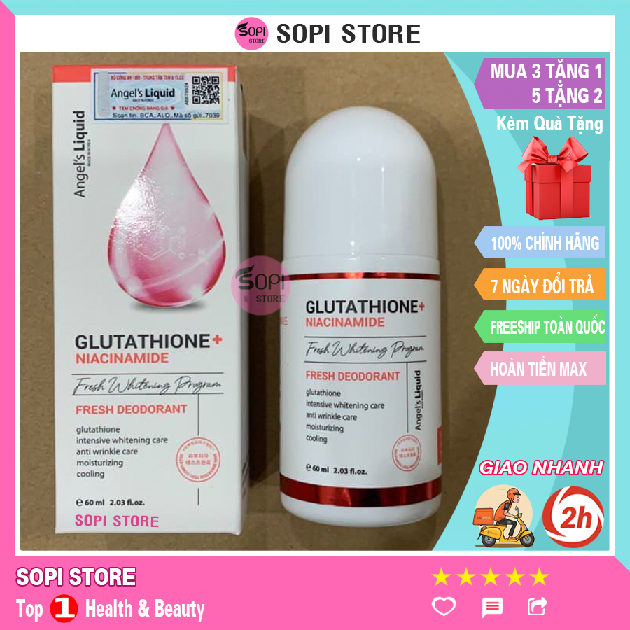 Lăn nách mờ thâm ANGEL LIQUID Glutathione Plus Niacinamide Fresh Deodorant 60ml dưỡng trắng nách