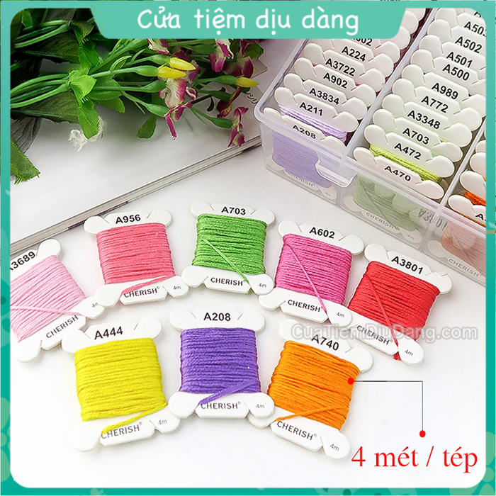 Set chỉ thêu Cherish 80 màu quấn sẵn chỉ cotton (kèm hộp đựng)