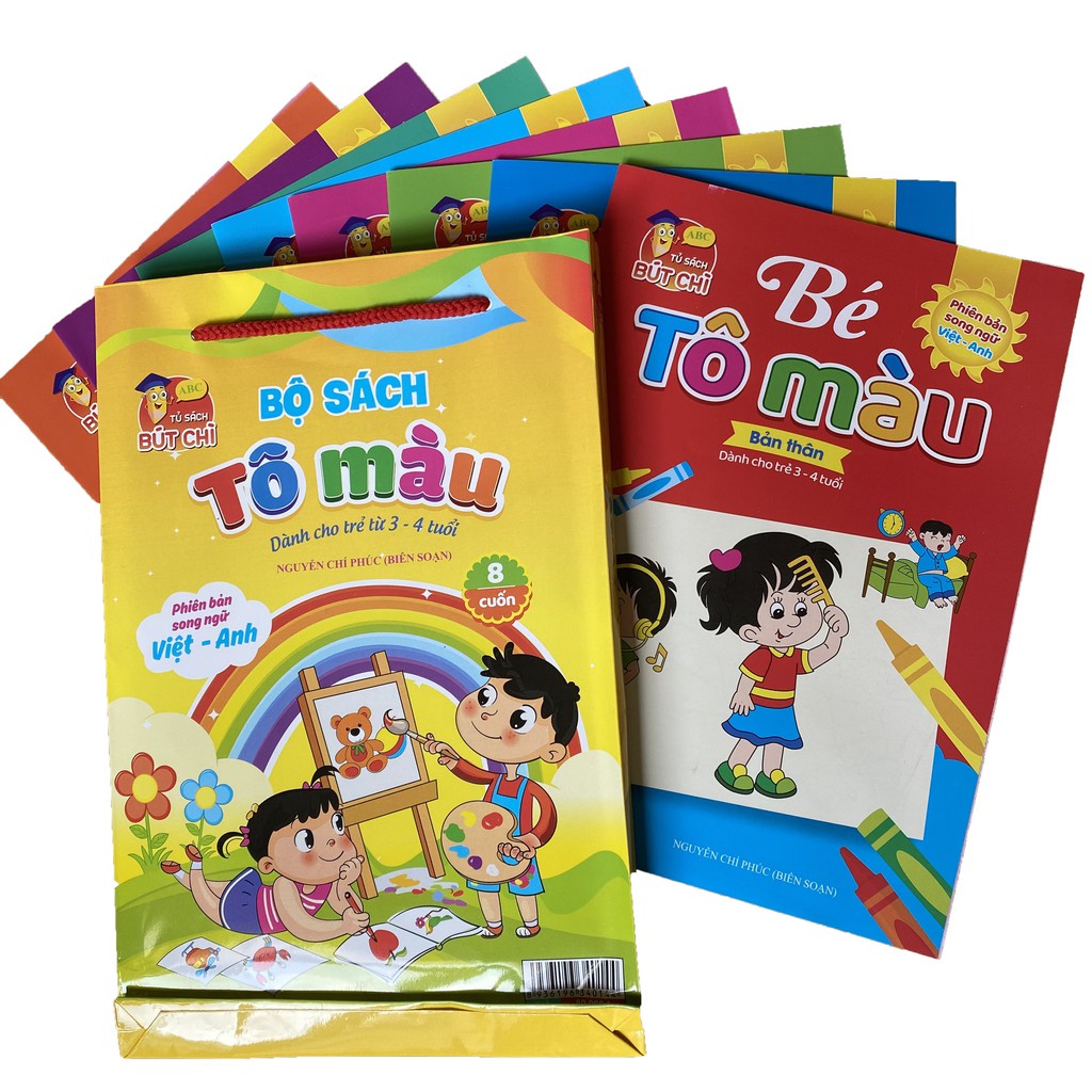 Combo 8 tập tranh tô màu 8 chủ đề nhiều mẫu cho bé 3-4 tuổi- TM34