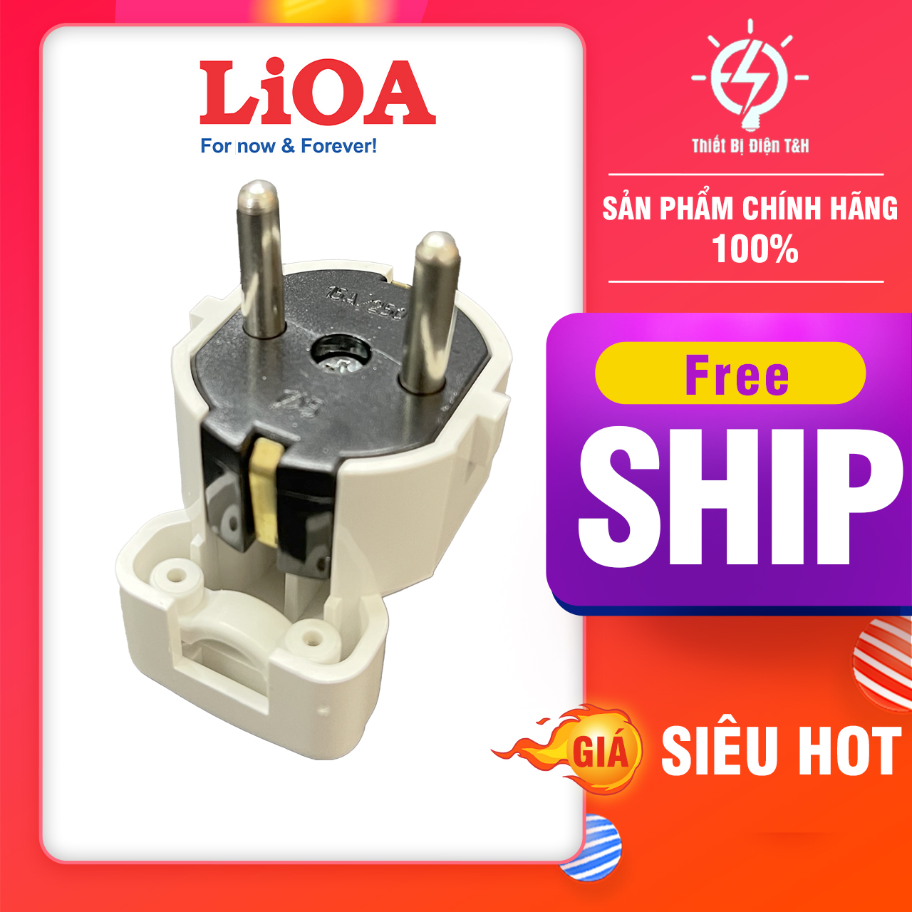 Phích cắm điện LIOA, 2 chân, 2 chấu, chân tròn, phi 5 – EUR05 - Thiết Bị Điện T&H