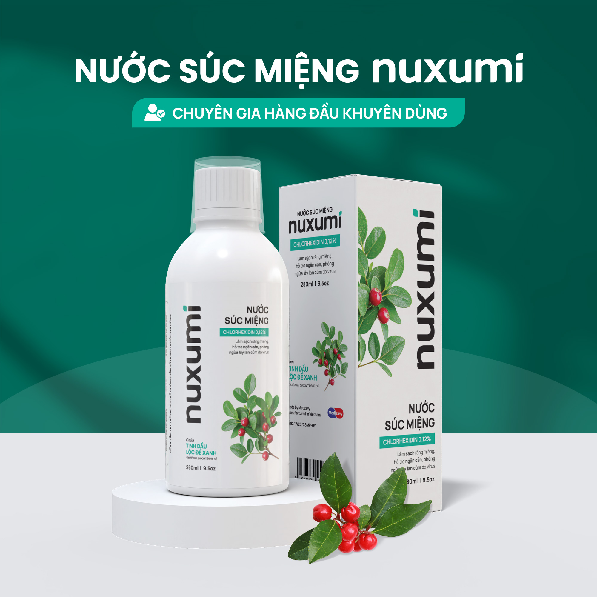 Nước Súc Miệng Nuxumi Giảm Lây Lan Cúm, Làm Sạch Răng Miệng, Vị Trà Xanh Dễ Súc 280ml
