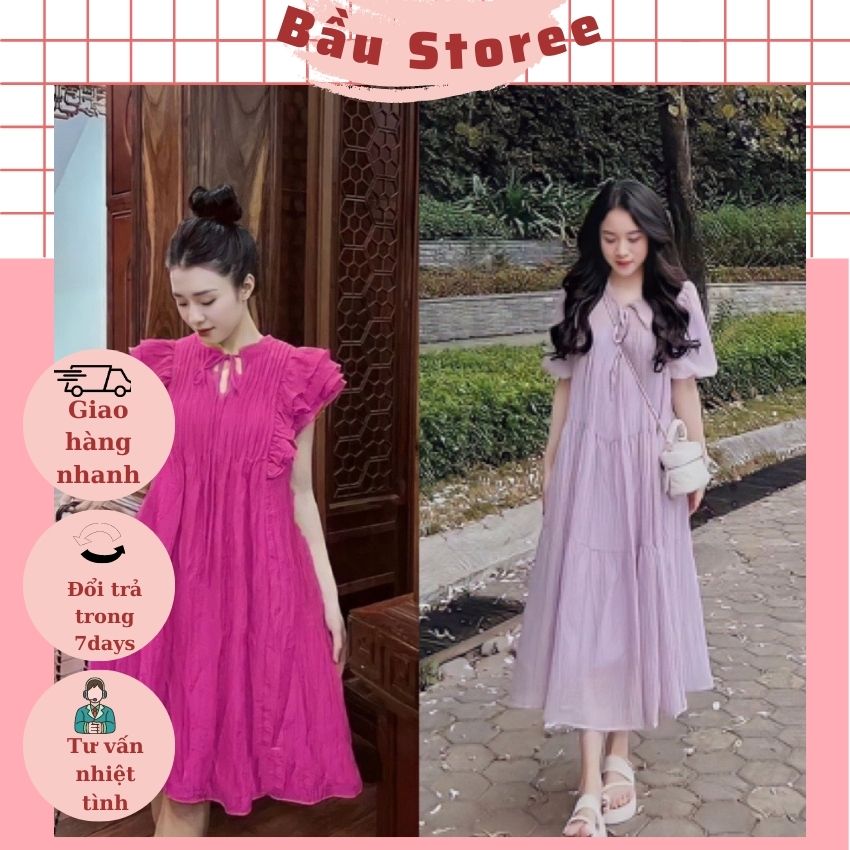 Váy bầu babydoll chất mát kiểu dáng tiểu thư cho mẹ bầu- dầm bầu xinh giá rẻ phù hợp mọi dịp