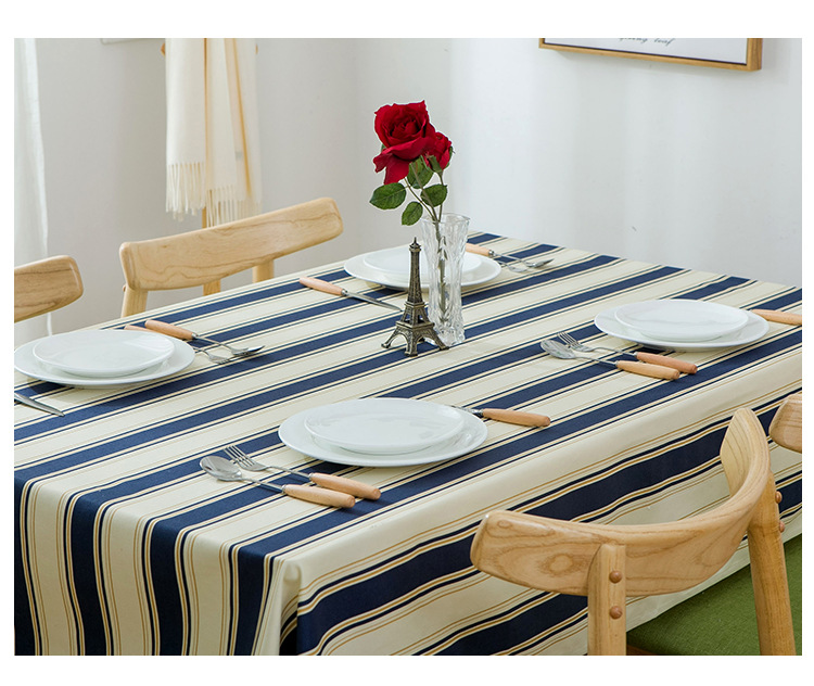 Khăn trải bàn vải bố canvas 5 KÍCH THƯỚC có PVC mỏng chống thấm cao cấp họa tiết sọc xanh coban trắng table cloth vintage KB024 TRANGTRIDECOR