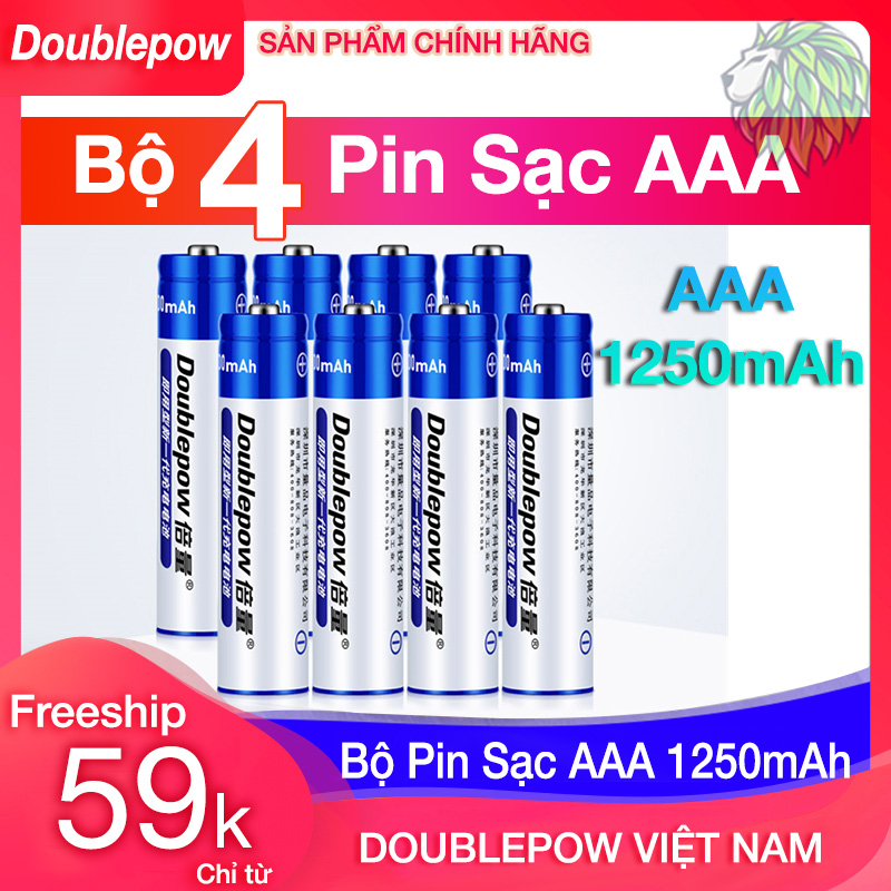 Bộ 4 pin sạc AAA 1250mAh Doublepow - Pin đũa sạc 3A - Pin con thỏ sạc (Hàng chính hãng)