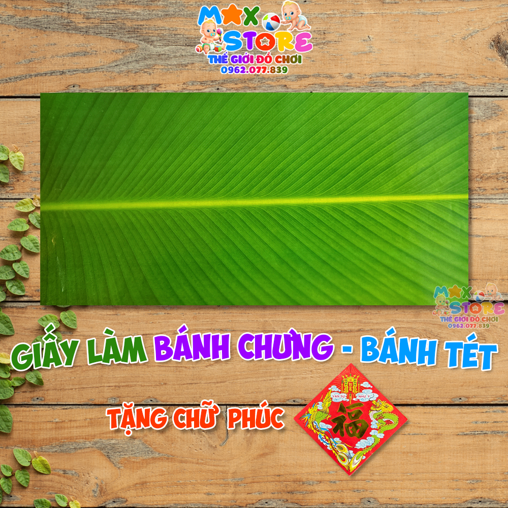 ( Tặng Tem Chữ Phúc) Set Tờ Giấy Hoạ Tiết Lá Dong Lá Chuối Làm Bánh Chưng Bánh Tét Giả Trang Trí Tết