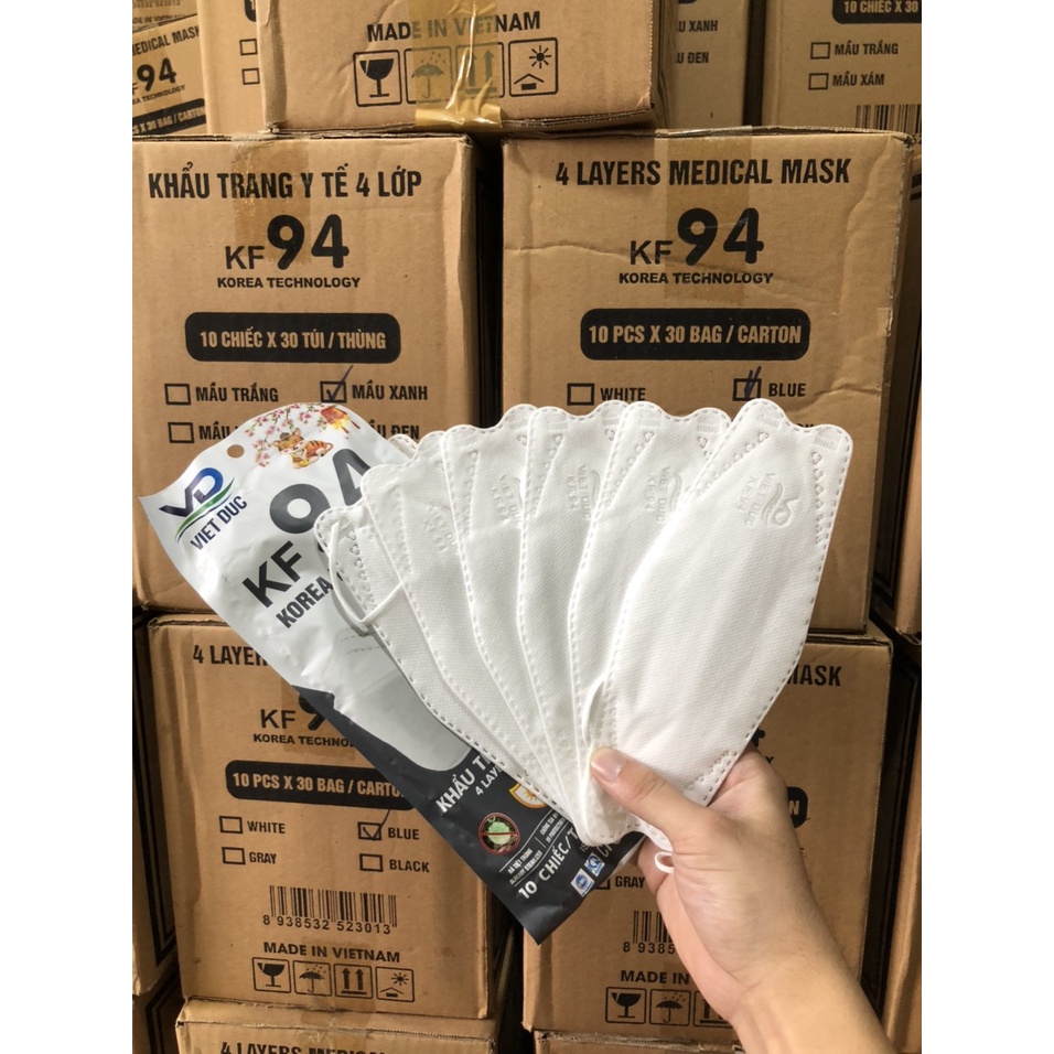 Thùng 300 cái khẩu trang KF94 Việt đức kháng khuẩn công nghệ Hàn Quốc