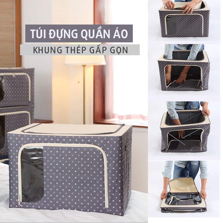 Túi đựng chăn màn khung sắt, hộp đựng chăn màn gấp gọn khi không sử dụng, túi đựng đồ đa năng màu giao ngẫu nhiên