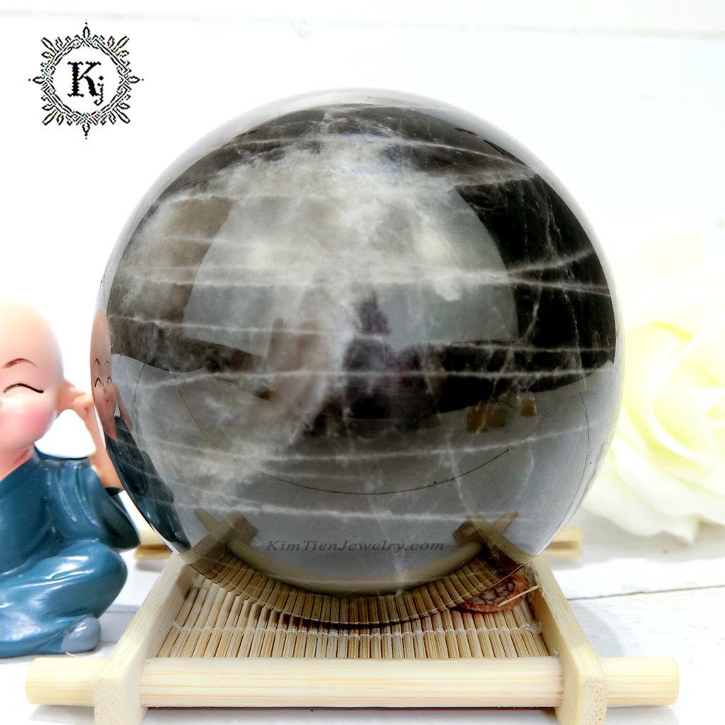 Quả Cầu Phong Thủy Đá Thạch Anh Đen  - Hợp Mệnh Thủy, Mộc - Xoay Chuyển Thời Vận - Tặng Kèm Đế