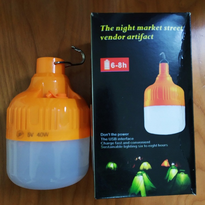 Bóng đèn tích điện 100W , chống Nước , 3 chế độ sáng, có móc treo kèm dây sạc