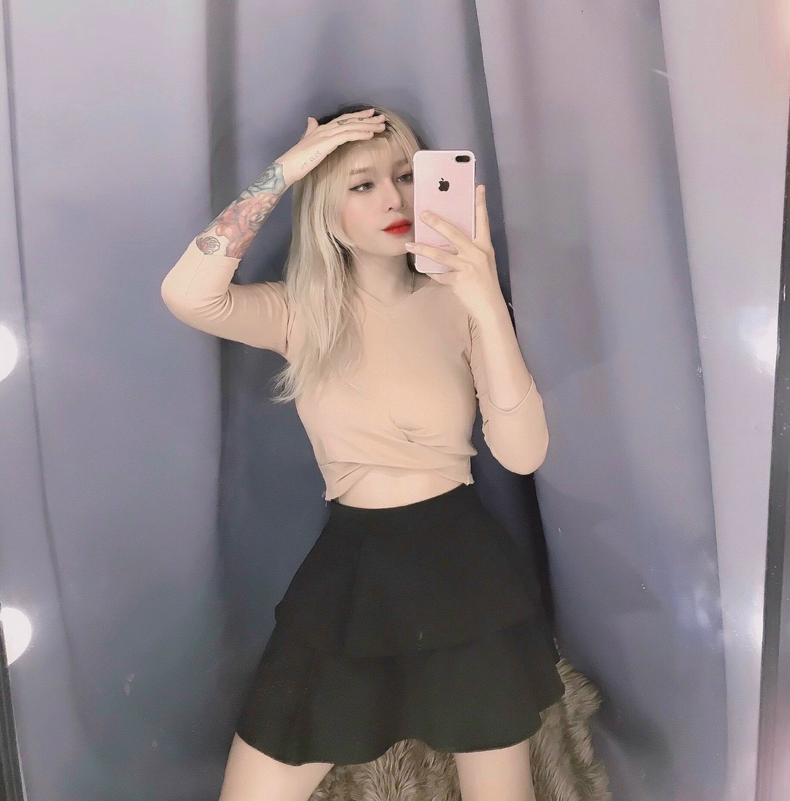 Áo croptop xoắn eo hở bụng tay dài chất đẹp ảnh thật