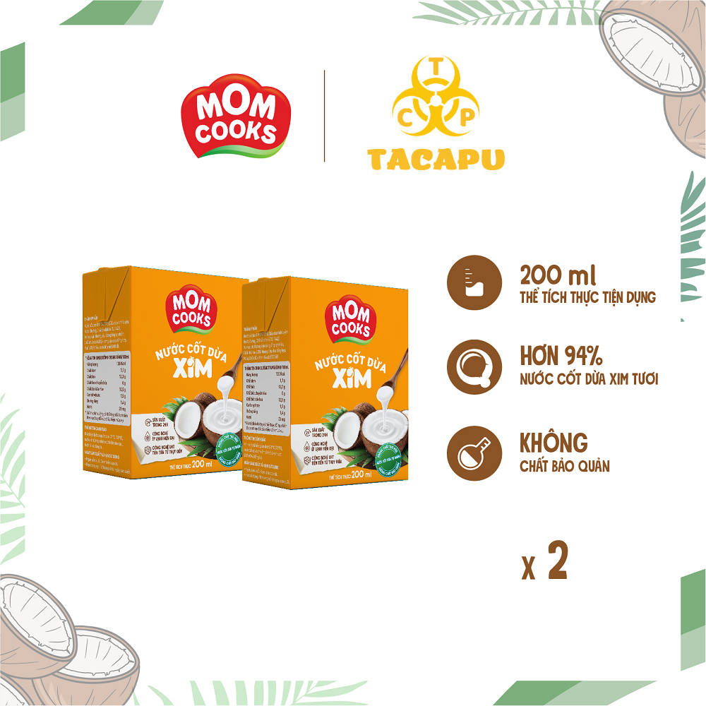 Combo 2 hộp nước cốt dừa nguyên chất 100% hộp 200ml thương hiệu mom cooks - tacapu