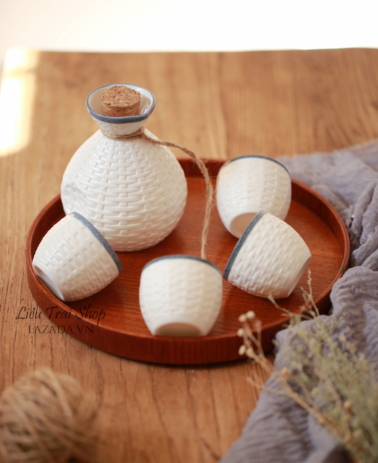 Bộ bình ly uống rượu Sake nậm rượu phong cách Nhật Bản Japan nồi shochu style