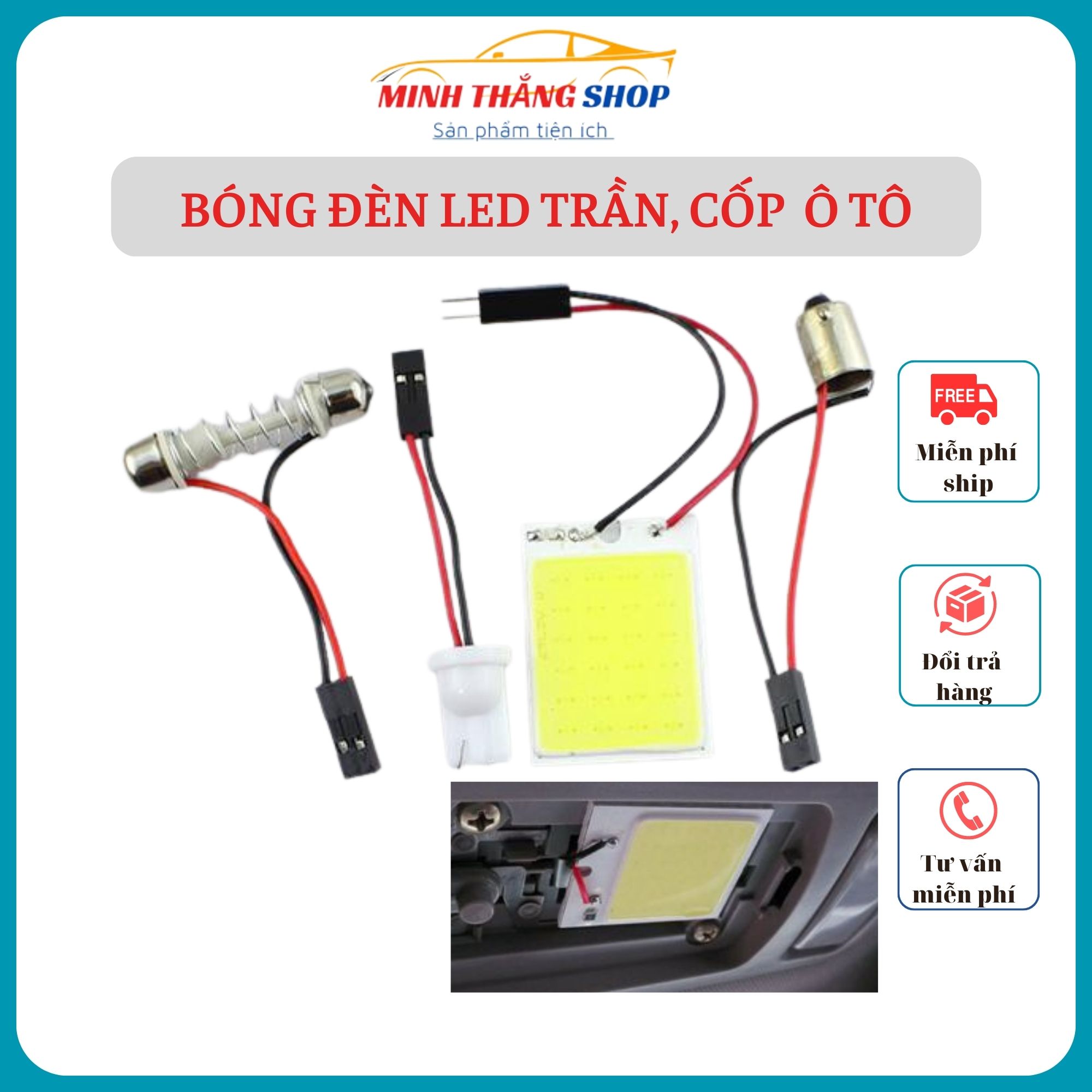 Đèn led trần xe ô tô 12v 16x26mm, 35x40mm