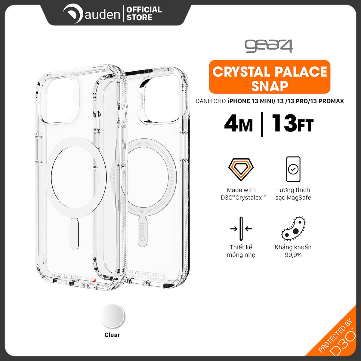 Ốp lưng chống sốc Gear4 D3O Crystal Palace Snap 4m hỗ trợ sạc Magsafe cho iPhone 13 series