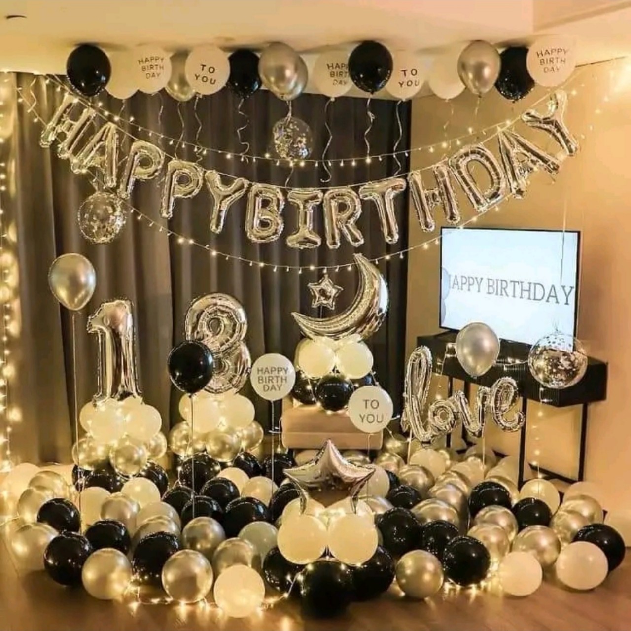 Set bóng trang trí sinh nhật người lớn, trang trí sinh nhật người yêu, bạn gái BI175. Tặng bơm tay & keo dán bóng