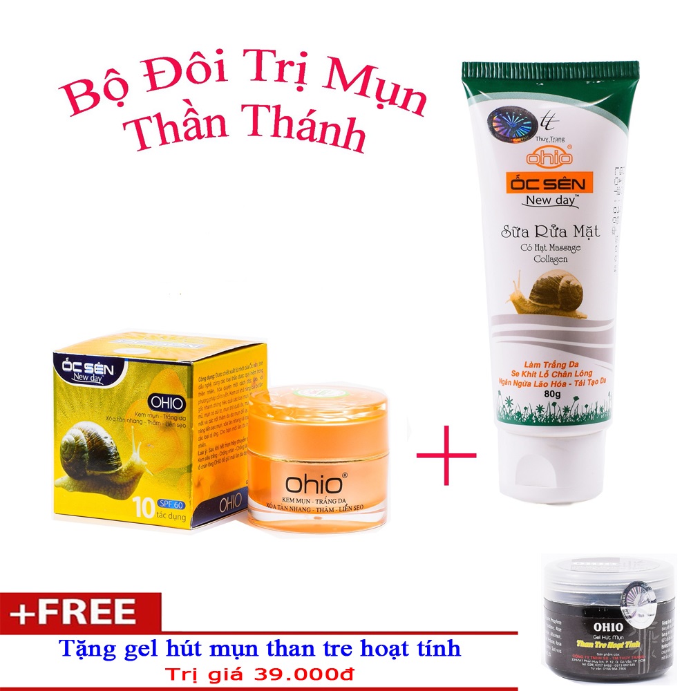 Bộ mỹ phẩm dành cho da mụn Cao Cấp 10 tác dụng OHIO ÔC SÊN NEWDAY (Tặng Quà gel hút mụn than tre hoạt tính)