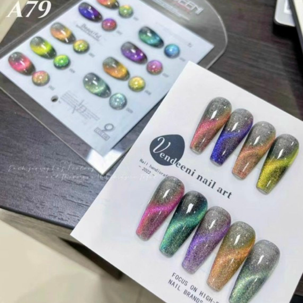 Sơn gel nhũ mắt mèo VENDEENI , Sơn mắt mèo siêu sáng 9d sét 9 chai tặng bảng mẫu